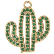 21x18mm 304L stainless steel Cactus pendant with rhinestones - Gold - Green x1