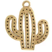 21x18mm 304L stainless steel Cactus pendant with rhinestones - Gold - Green x1