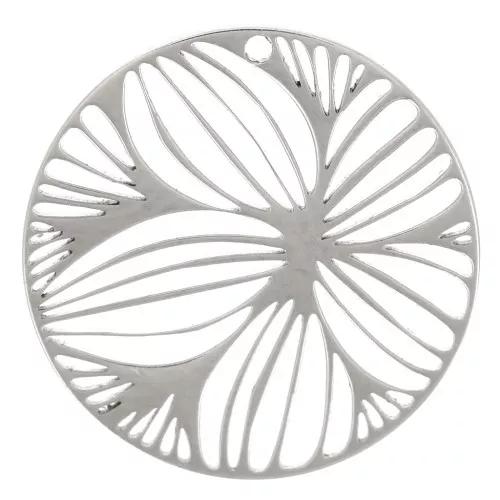 15mm 304L stainless steel Round openwork charm - flower pattern x1