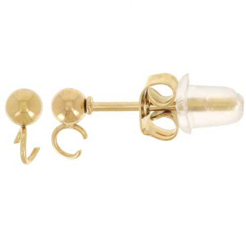 3mm 304L stainless steel ball earstuds with open ring - Gold x2