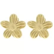 26 mm Flower Ear Clips with Open Hoop - Gold-Plated 304 Stainless Steel (2-Pack)