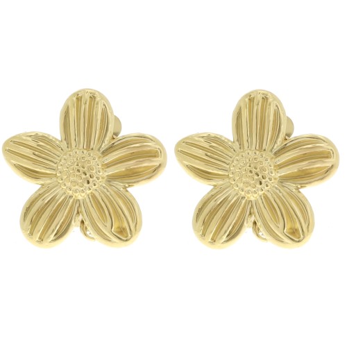26 mm Flower Ear Clips with Open Hoop - Gold-Plated 304 Stainless Steel (2-Pack)
