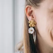 26 mm Flower Ear Clips with Open Hoop - Gold-Plated 304 Stainless Steel (2-Pack)