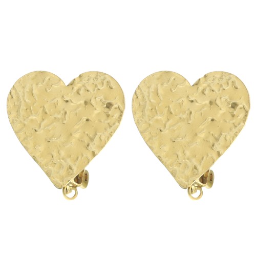 Heart clip earrings 25x26 mm with open ring - 304L gold-plated stainless steel x2
