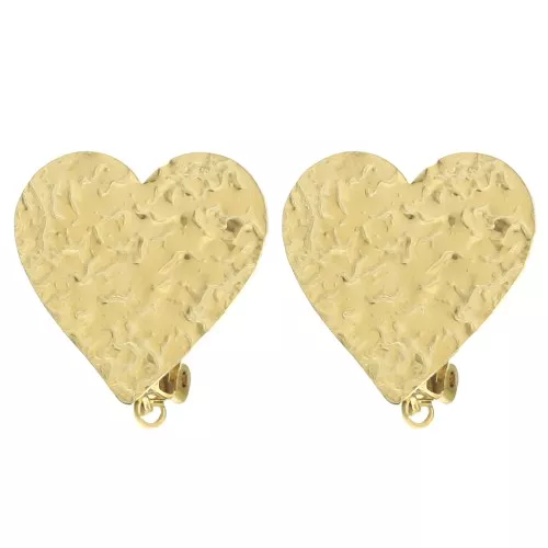 Heart clip earrings 25x26 mm with open ring - 304L gold-plated stainless steel x2