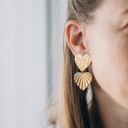 Heart clip earrings 25x26 mm with open ring - 304L gold-plated stainless steel x2