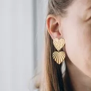 Heart clip earrings 25x26 mm with open ring - 304L gold-plated stainless steel x2