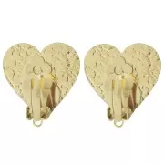 Heart clip earrings 25x26 mm with open ring - 304L gold-plated stainless steel x2
