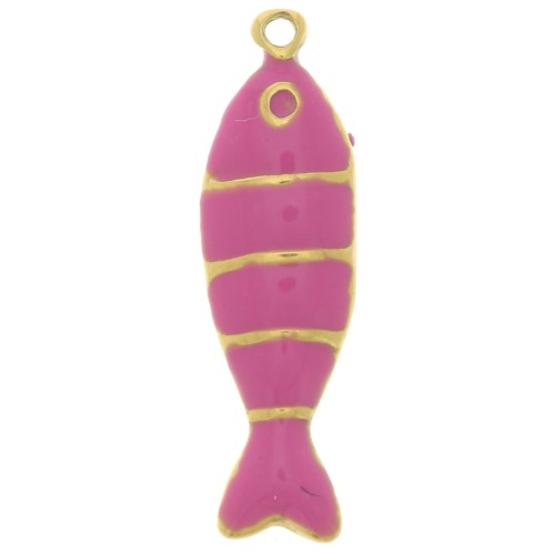 22x6.5mm 304L stainless steel Fish pendant with epoxy resin - Magenta - Gold x1