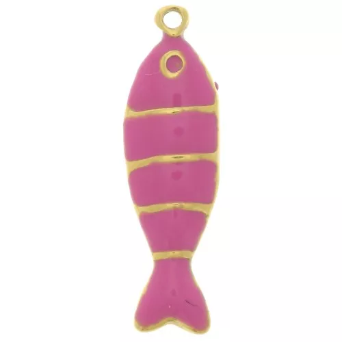 22x6.5mm 304L stainless steel Fish pendant with epoxy resin - Magenta - Gold x1