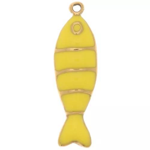22x6.5mm 304L stainless steel Fish pendant with epoxy resi - Yellow - Gold x1