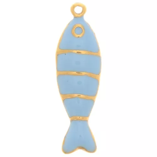 22x6.5mm 304L stainless steel Fish pendant with epoxy resin - Light blue - gold x1