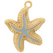 22x19mm 304L stainless steel Starfish pendant epoxy resin - blue - gold x1