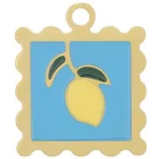 Charm mini frame 19x16 mm - lemon pattern - epoxy resin - Stainless steel 304L Gilded
