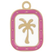 Palm Rectangle Charm 20x13 mm - 304L Stainless Steel Gold - White - Fuchsia x1|raw }}