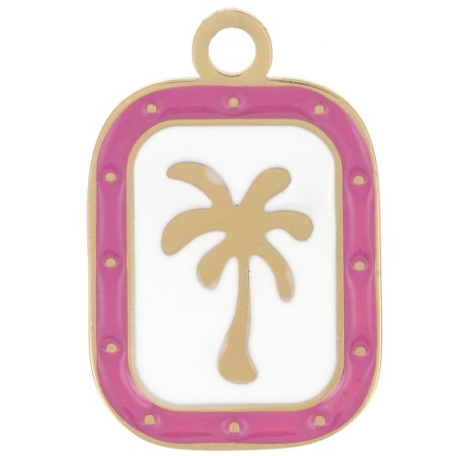 Palm Rectangle Charm 20x13 mm - 304L Stainless Steel Gold - White - Fuchsia x1