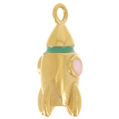 Spindle charm 18x8 mm with epoxy resin - 304L Gold stainless steel x1