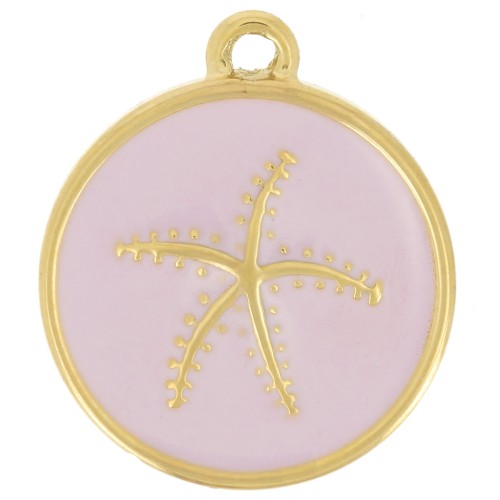 14mm 304L Stainless Steel Round Starfish Charm Epoxy Resin - Gold - Lilac x1