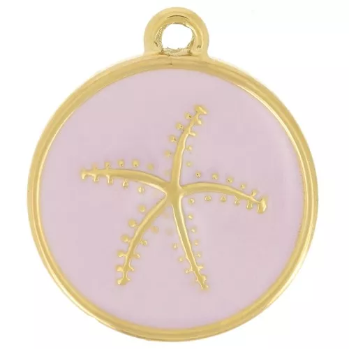 14mm 304L Stainless Steel Round Starfish Charm Epoxy Resin - Gold - Lilac x1