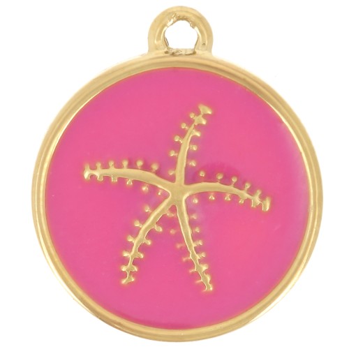 14mm 304L Stainless Steel Round Starfish Charm Epoxy Resin - Gold - Rose x1