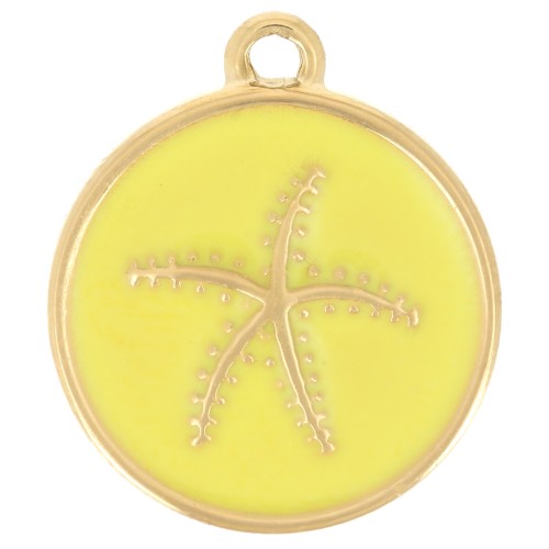 14mm 304L Stainless Steel Round Starfish Charm Epoxy Resin - Gold - Yellow x1