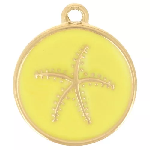 14mm 304L Stainless Steel Round Starfish Charm Epoxy Resin - Gold - Yellow x1