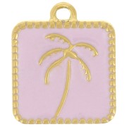 14x12mm St steel 304L Square charm palm tree pattern epoxy resin - Gold - Lilac