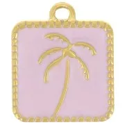 14x12mm St steel 304L Square charm palm tree pattern epoxy resin - Gold - Lilac