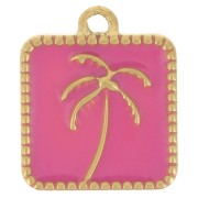14x12mm St steel 304L Square charm palm tree pattern epoxy resin - Gold - Rose x1|raw }}
