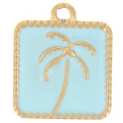 14x12mm St steel 304L Square charm palm tree pattern epoxy resin - Gold - Blue x1