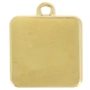 14x12mm St steel 304L Square charm palm tree pattern epoxy resin - Gold - Blue x1