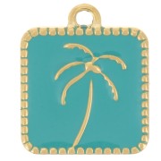 14x12mm St steel 304L Square charm palm tree pattern epoxy - Gold - Turquoise x1|raw }}