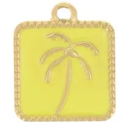 14x12mm St steel 304L Square charm palm tree pattern epoxy resin - Gold - Yellowx1