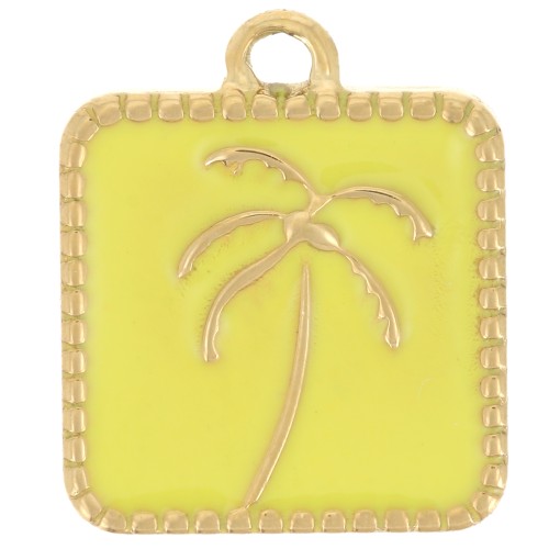 14x12mm St steel 304L Square charm palm tree pattern epoxy resin - Gold - Yellowx1