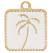 14x12mm St steel 304L Square charm palm tree pattern epoxy resin - Gold - White x1|raw }}