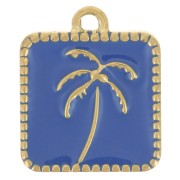 14x12mm St steel 304L Square charm palm tree pattern epoxy resin - Gold - Blue x1|raw }}