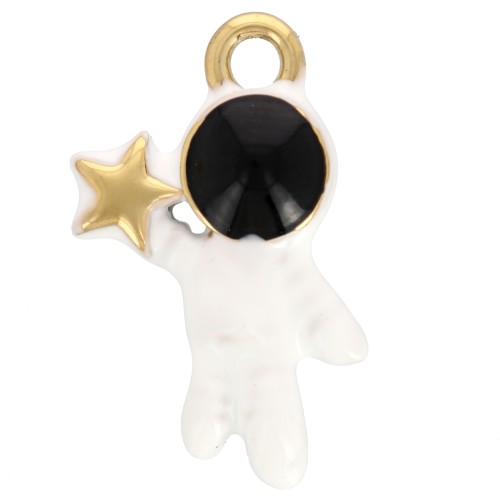 Astronaut charm 25x16 mm Epoxy resin Stainless steel 304L White gold x1