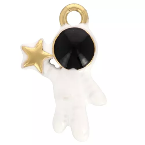 Astronaut charm 25x16 mm Epoxy resin Stainless steel 304L White gold x1