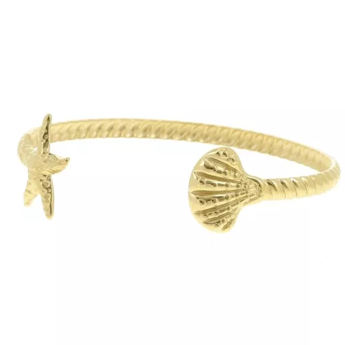 19x160mm Adjustable Shell and Starfish Bracelet - 304L Stainless Steel - Gold x1