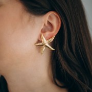 37x35mm 304L stainless steel Starfish ear clips - Gold x2