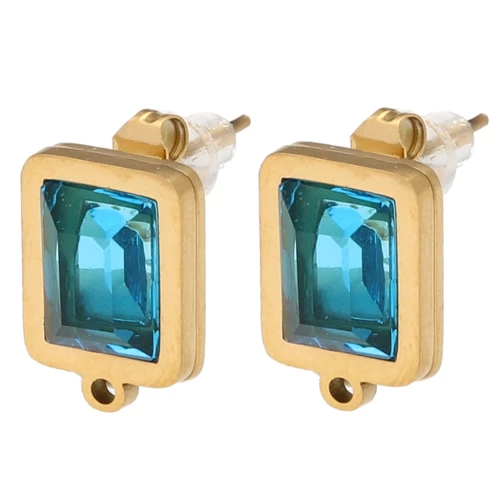 Rectangle earstuds 13x9 mm glass cabochon - 304L gold-plated stainless steel - Blue x2