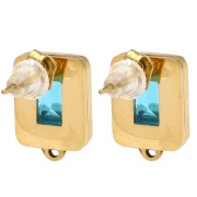 Rectangle earstuds 13x9 mm glass cabochon - 304L gold-plated stainless steel - Blue x2