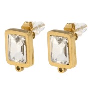 Rectangle earstuds 13x9mm cabochon glass 304L gold-plated stainless steel - Crystal x2
