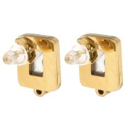 Rectangle earstuds 13x9mm cabochon glass 304L gold-plated stainless steel - Crystal x2