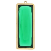 Pendentifs rectangle 35x13 mm avec cabochon verre - Acier inox Doré 304L - Vert x2
