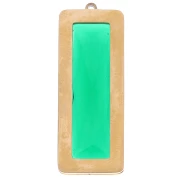 Rectangle pendants 35x13 mm with glass cabochon - 304L gold-plated stainless steel - Green x2