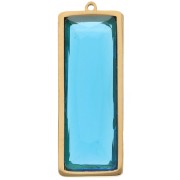 Rectangle pendants 35x13 mm with glass cabochon - 304L gold-plated stainless steel - Blue x2