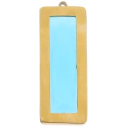 Rectangle pendants 35x13 mm with glass cabochon - 304L gold-plated stainless steel - Blue x2