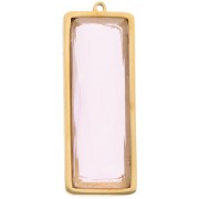 Rectangle pendants 35x13 mm with glass cabochon - 304L gold-plated stainless steel - Rose x2