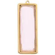 Rectangle pendants 35x13 mm with glass cabochon - 304L gold-plated stainless steel - Rose x2